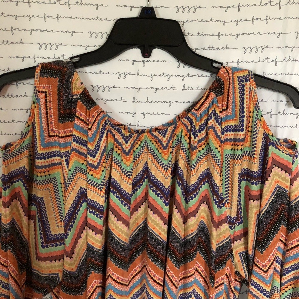 Robert Louis Multi colored cold shoulder blouse.